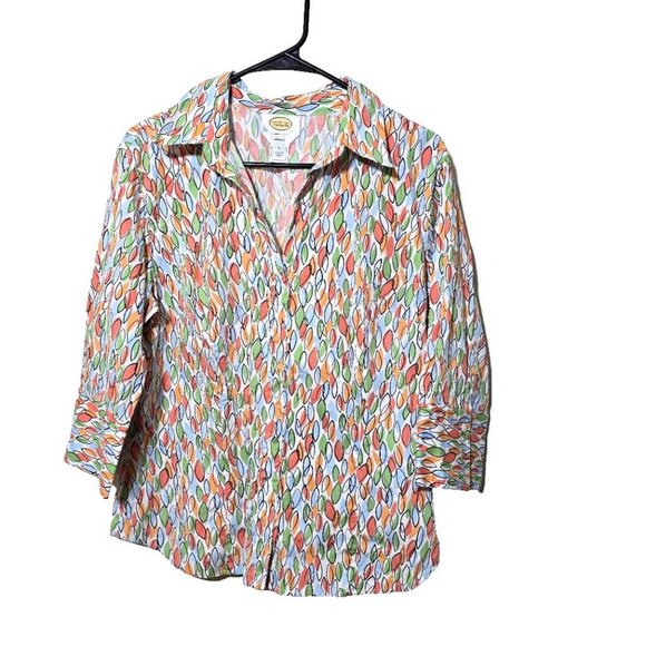 Talbots Blouse L Stretch Pullover Geometric Artsy Casual Resort Woven Breathable - Picture 1 of 12